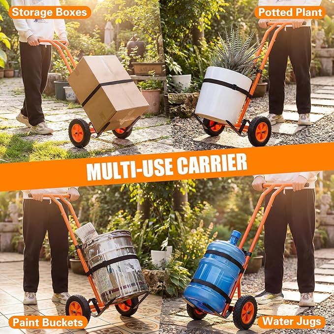 Plant Caddy with Wheels, Heavy Duty Plant Dolly Cart with Non-Slip Silicone Grids Adjustable Grabbing Arm, Suction Cups, Indoor Outdoor Plant Mover for Heavy Pots, Supports Plants Up to 175 lbs Orange