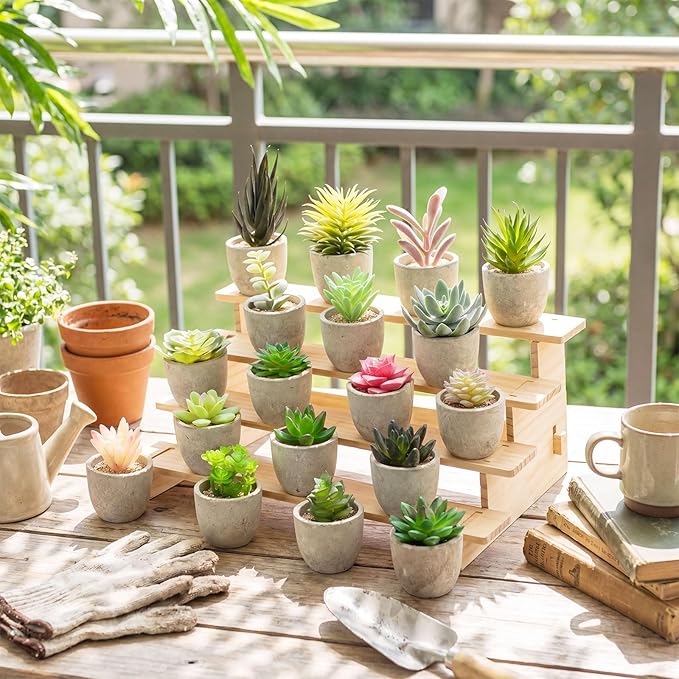 18 Pack Assorted Artificial Succulents in Retro Pulp Pots Bulk Fake Succulent Plants with Vintage Stone-Like Paper Pulp Pots Variety Set for Home, Office & Desk Decor