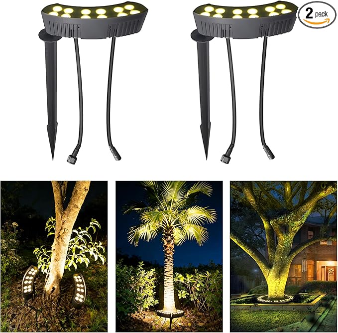 Tree Lights Outdoor, Palm Tree LED Uplighting, 3000K Warm White Landscape Spotlights, IP67 Waterproof Aluminum, AC85-265V (110V Compatible) 1.5M/4.9ft US Plug Power Cord (2 Pack)
