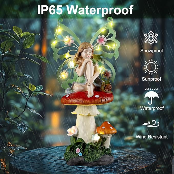 twinbling Solar Fairy Garden Decor Flower Fairies Mushroom Figurines with Snail Decor Gifts for Women Mom Miniature Fairy Figurine for Lawn Garden Patio Yard Decorations Outdoor Statue