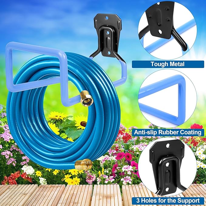PeoMev 2PCS Hose Hanger Wall Mount - Metal Garden Hose Storage Water Hose Holders for Outside Heavy Duty Hose Reel for Water Hose