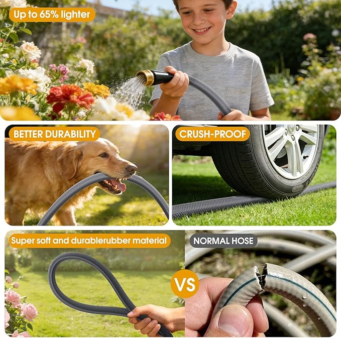 Garden Hose 25 FT, Non-Expanding Water Hose, Ultra-Light & Flexible, Burst-Resistant, Kink-Free, High-Pressure Garden Hose All-Weather Use for Lawns, Gardens, and Outdoor Cleaning