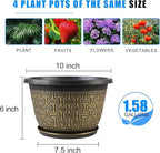 Nooulap 10 Inch 4 Pack Flower Pots for Outdoor, Plant Pots Outdoor with Drainage Holes and Trays, Retro Antique Imitation Plastic Garden Pots for Planter Indoor (Gold)