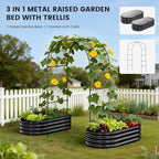 3 in 1 Galvanized Raised Garden Bed with 87" H Arch Trellis for Climbing Plants, Outdoor Gardening Planter Box with Climbing Net for Flower Vegetables Fruits Herbs, Black