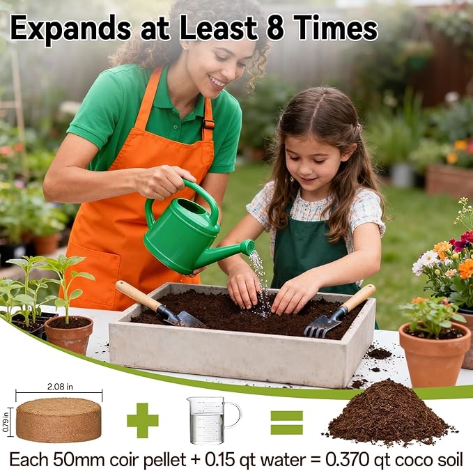 ZeeDix 50 Pack 50mm Organic Coco Coir Seed Starter Pellets, Compressed Coconut Fiber Seed Starter Soil Discs Potting Soil Mix for Indoor Outdoor Plants, Herbs Houseplants Bonsai Vegetables Flowers