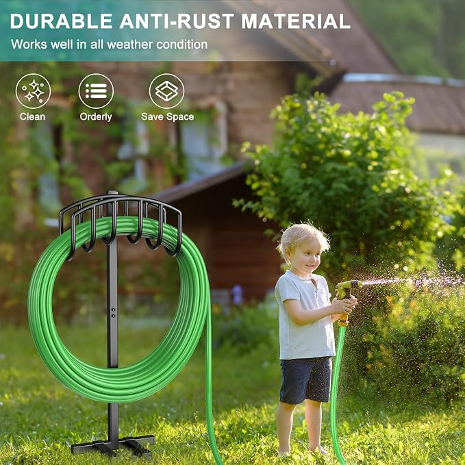 Keten Garden Hose Holder, Detachable Metal Water Hose Holder Stand, Heavy Duty Freestanding Garden Hose Reel Rack and Hose Storage Organizer for Outside Yard