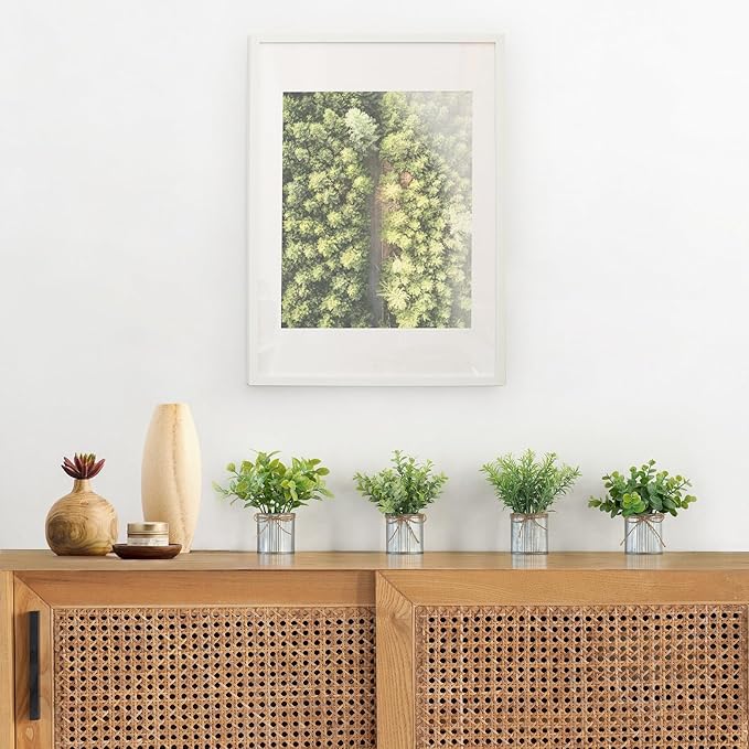 Mkono 4 Packs Small Fake Plants in Farmhouse Galvanized Pots Table Centerpiece Mini Potted Artificial Plants Faux Eucalyptus for Shelf Office Rustic Home Decor (Gray, Mini-6" H)