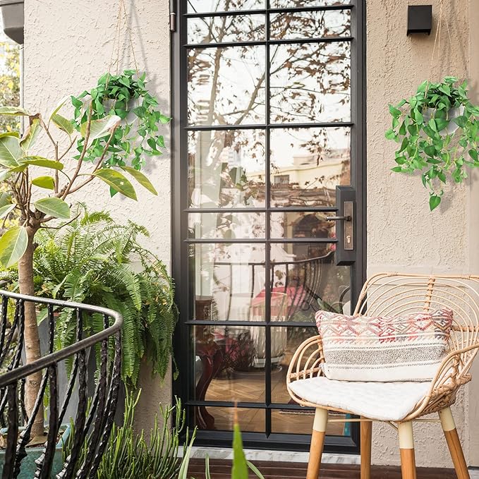 Hanging Plant Fake Plants with Pots, 2 Pack Artificial Plants, Faux Anthurium Leaf Basket for Wall Home Room Indoor Outdoor Decor