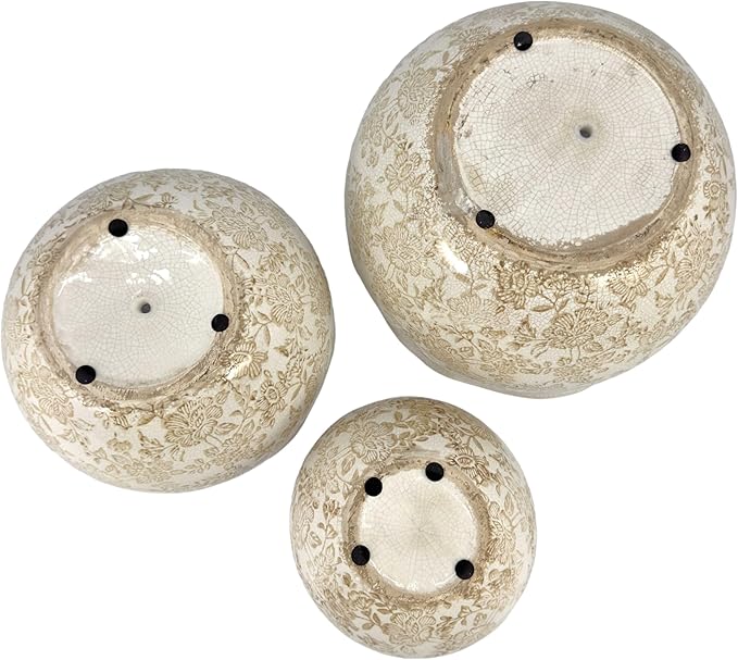 Galt International Ceramic Plant Pots Set of 3 Rustic Vintage Farmhouse Cream Crackle Glaze (11"/ 9.6"/ 7") Garden Indoor Outdoor Flower Planter w/Drainage Hole (Vintage Brown)