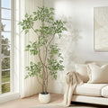 GarveeHome Artificial Plants Indoor,6 ft Tall Faux Floor Plant in Pot, Nandina Artificial Tree with White Planter for Home Decor Office Living Room
