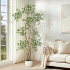 GarveeHome Artificial Plants Indoor,6 ft Tall Faux Floor Plant in Pot, Nandina Artificial Tree with White Planter for Home Decor Office Living Room