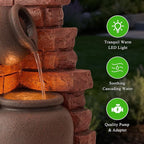 Solarbloom 3-Tier Outdoor Water Fountain with LED Light, Garden Fountain Cascading Waterfall Fountain, Floor-Standing Water Feature for Patios, Porch, Backyards