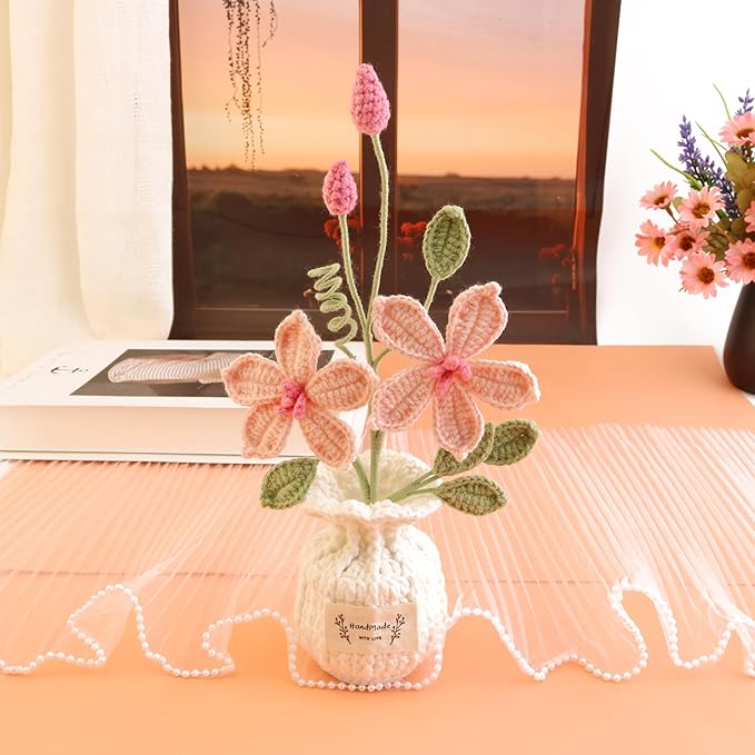 Hand-Woven Potted Lotus, Artificial Lotus, Artificial Flowers, Used for Birthday Gifts, Thanksgiving and Christmas for Family and Friends, Living Room Table Desk Decoration (Pink)