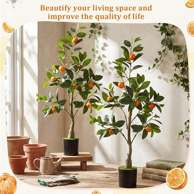 Suncalla 2 Pack Artificial Orange Potted Plants 31.5 Inches Fake Orange Tree Simulation Realistic Fruit Plant with Pot Faux Tree Indoor Decoration for Home Office Living Room Table Desk