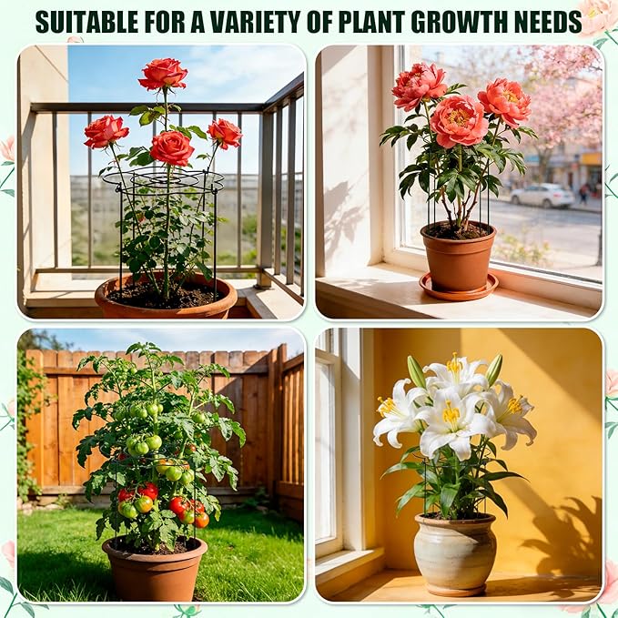Peony Cages and Supports 8 Pack, 13" Dx24 H Grow Through Plant Supports，Heavy Duty Metal Plant Support Cage for Outdoor Flowers, Tomatoes, Hydrangeas, Cucumbers & Strawberries