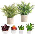 Veryhome 6Pcs Small Fake Plants - Mini Succulents Plants Artificial Greenery Potted Plant Indoor, Faux Rosemary Fern in Pots for Home Room Office Desk Table Shelf Bathroom Modern Farmhouse Decor