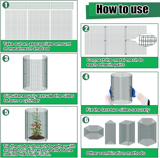 6 Set Wire Plant Protector from Animals - 12"x16" 18Pcs Metal Mesh Plant Cage Covers, Dual Secure with U-Stake & Support, Garden Rabbit Barricade Chicken Wire Cloche for Plants Shrubs Vegetable Flower