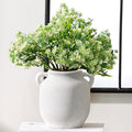 Ceramic Flower Vase Home Decor - 6 Inch Farmhouse Rustic White Table Vases with Handle Living Room Decoration Decorative Vintage Pottery for Kitchen Shelf Coffee Dining Desk Bookshelf Fireplace