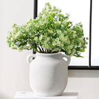 Ceramic Flower Vase Home Decor - 6 Inch Farmhouse Rustic White Table Vases with Handle Living Room Decoration Decorative Vintage Pottery for Kitchen Shelf Coffee Dining Desk Bookshelf Fireplace