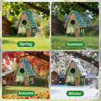 Bird Houses for Outside Cottage-Style Hanging Birdhouse with Flower Accents – Hand-Painted Resin Decorative Birdhouses for Outdoors for Bluebird Finches Cardinals Bird Nesting Garden, Patio, Yard
