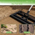 Lawn Leveling Rake 17"x10" for Soil, Gravel Leveling Tool Heavy Duty with Adjustable Long Handle, Garden Level Rake with Tines for Yard, Landscape, Leveling Sand, Grass, Dirt, Ergonomic & Durable
