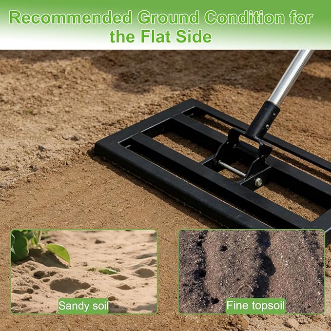Lawn Leveling Rake 17"x10" for Soil, Gravel Leveling Tool Heavy Duty with Adjustable Long Handle, Garden Level Rake with Tines for Yard, Landscape, Leveling Sand, Grass, Dirt, Ergonomic & Durable