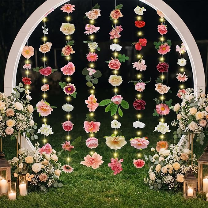 Suncalla 6 Pcs 35.4ft Hanging Flowers Garlands Backdrop Lighted Floating Fake Wildflower Vines LED Floral Garland Ceiling for Spring Wedding Bridal Shower Birthday Graduation Party(Lovely,Multicolor)