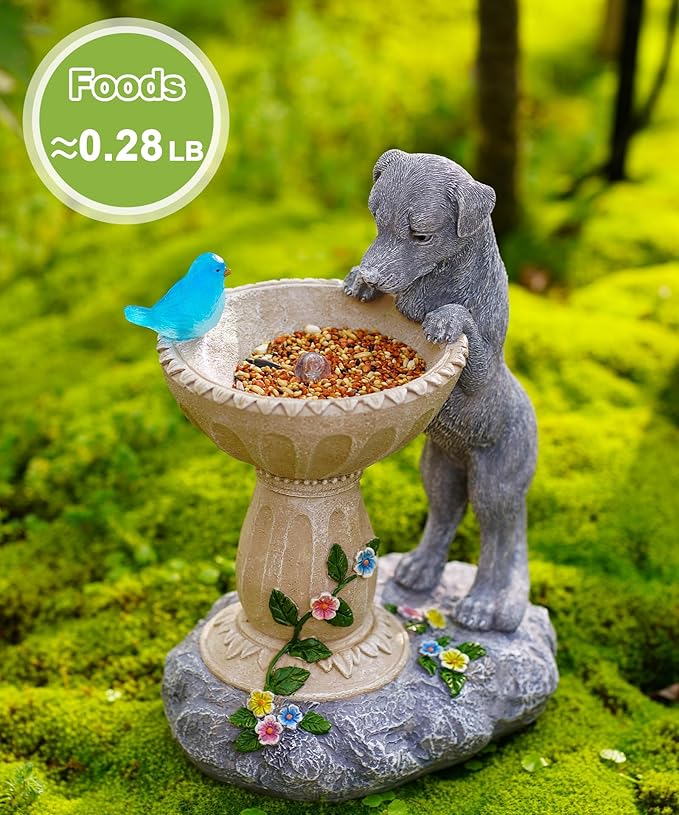 Nacome Solar Dog Garden Statues: Weatherproof Resin Decor with Automatic Lighting - Outdoor Yard Lawn Patio Balcony Art - Gifts for Mom Grandma Women Bird Lovers
