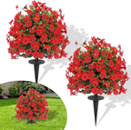 23" Set of 2 Artificial Boxwood Topiary Ball with Violet Flowers with Spikes for Outdoor , UV Resistant Faux Greenery Shrubs, Realistic Fake Bushes Plants for Garden, Yard, Front Porch, Patio Decor