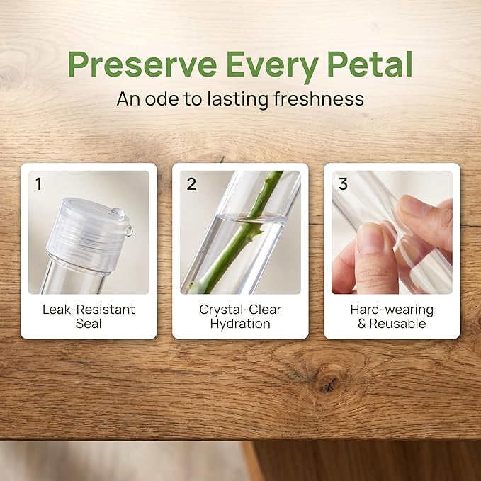 20Pcs Flower Water Tubes, 4cm Long Plastic Floral Hydration Vials with Caps, Clear Water Storage for Fresh Flower Preservation, Cut Flower Hydration for Bouquets Arrangements DIY