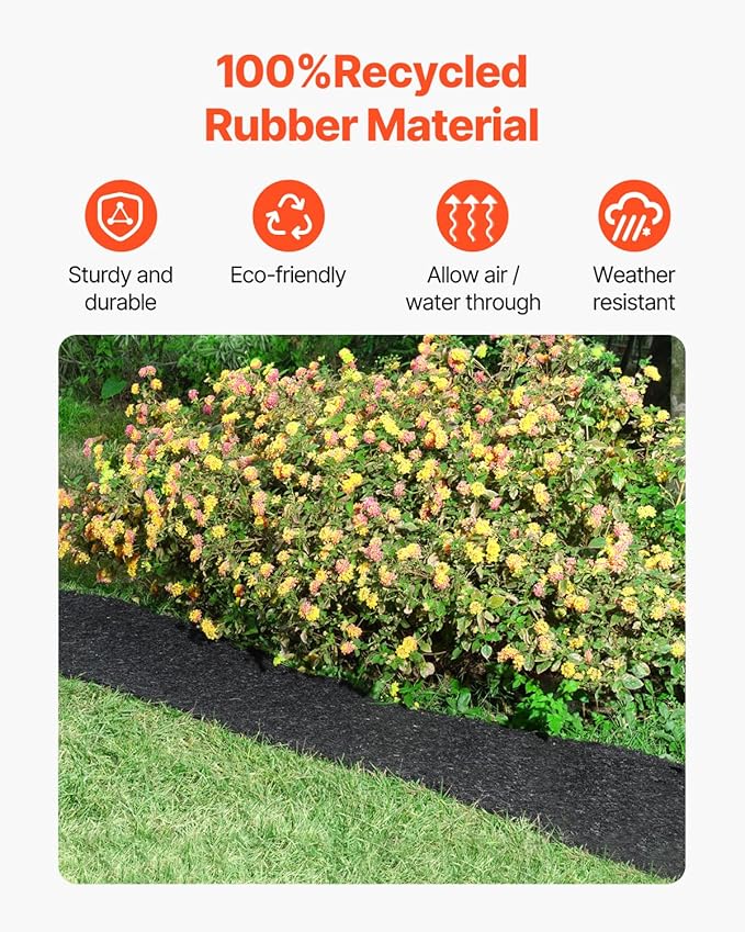 VEVOR 2-Pack Recycled Rubber Mulch Mat Roll,Permanent Mulch Walkway Pathway,Garden Edging Border for Plants, Vegetables & Flower Garden Barrier, Black Rubber Mulch for Landscaping Outdoor 8' x 2'