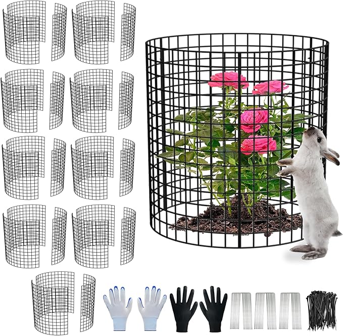 10 Pack Plant Protector from Animals, 13.5" Dia x 14" H Wire Plant Protectors, 30pcs Pre-Bent Metal Mesh to Keep Animals Out with Zip Ties & Stakes (10 Packs)