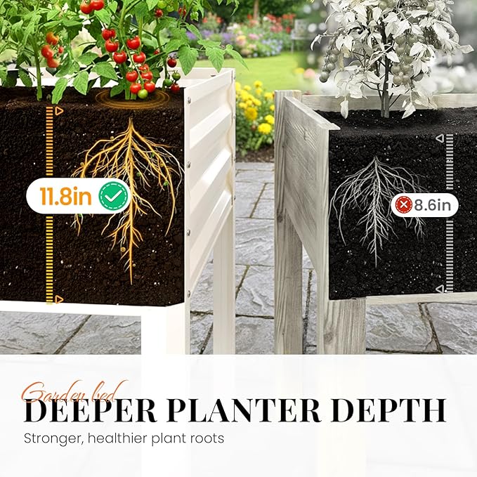 KING BIRD Large Raised Garden Bed with Cover Galvanized Elevated Planter Box with Legs 72×23×55 in for Backyard, Patio, Balcony, 700lb Capacity, Beige