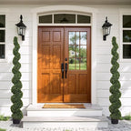 THE BLOOM TIMES 7 Foot Large Spiral Topiary Trees Artificial Outdoor Set of 2, Faux Boxwood Plants Outside - All-Year Green Fake Tall Tree for Home Office Front Porch Planter Decor 7ft