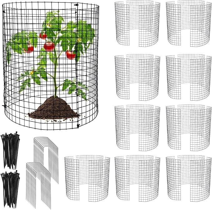 10 Pack Round Plant Protector from Animals, 12'' x 12'' Metal Plant Cages，30Pcs Metal Mesh to Keep Animals Out, Garden Protection Bunny Barricades, Wire Plant Protectors for Rabbits Chicken Duck
