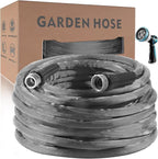 Non-Expandable Garden Hose 50feet, with 10 Function Hose Nozzle, Tough & Flexible, Lightweight, Crush Resistant Fittings, Kink & Tangle Free, Rust Proof