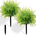 2 Pack 23.6" Artificial Fern Topiary Ball Trees with Ground Spike, Outdoor UV Resistant Fake Evergreen Trees Shrubs Bushes Artificial Plants Faux Bosten Fern Plants for Porch, Garden, Front Door