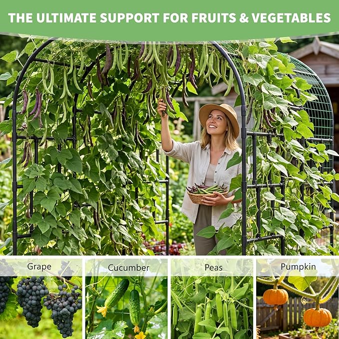 DoCred Garden Arch Trellis, 87in H x 118in L Large Garden Arbor Trellis for Climbing Plants Outdoor Plant Support for Cucumber Grape Vine,Tall Metal Gardens Archway for Lawn Party Ceremony