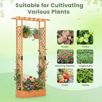 BECOMFORT Raised Garden Bed with Trellis & Hanging Roof, 89" Tall Fir Wood Planter Box with Drainage Holes, Outdoor Elevated Garden Planter for Climbing Vines, Perfect for Patio, Lawn & Backyard