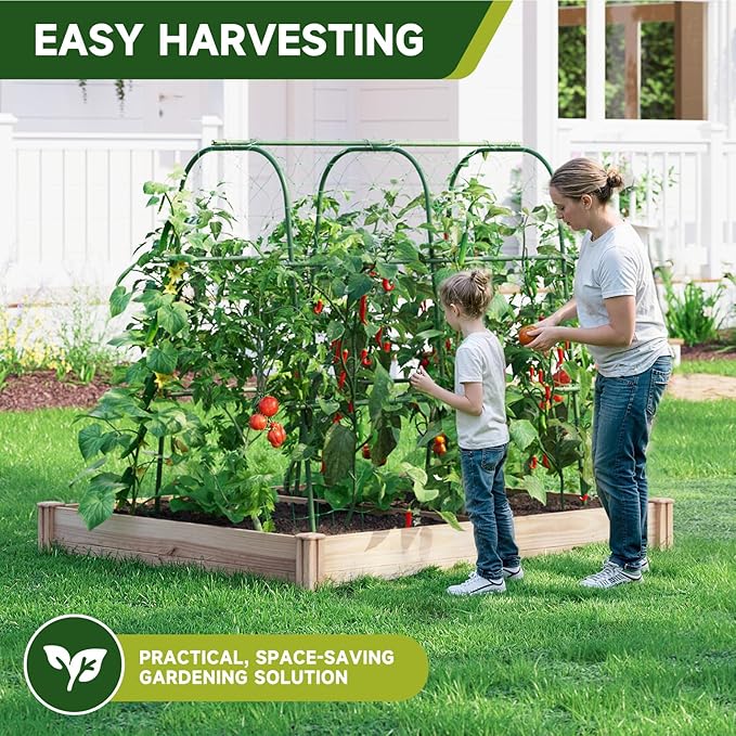 HIRALIY Cucumber Trellis for Climbing Plants Outdoor, 4ft Tall Heavy Duty Metal Garden Arch Trellis, Rustproof Plant Support Tunnel for Tomato, Grape, Bean, Raised Bed and Vegetable Gardens, Green