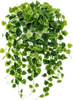 36" Faux Hanging Ivy Plant in Minimalist White Pot, Fake Pothos Artificial Hanging Plant with 168 Lush Leaves & Pebble Topping, Fake Greenery for Shelf Bathroom Office Decor, 1 Pack