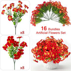 Daynight Faux Petunias Artificial Flowers Plants for Outdoor Plant Decoration,Fake Petunias Realistic Silk Flowers for Porch Yard Garden Window Indoor Decor. (16, Red)