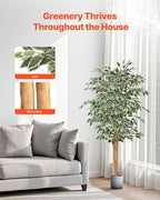 VEVOR 5FT Artificial Ficus Tree with Black Pot, Tall Faux Ficus Plant with Natural Wood Trunk and Realistic Green Leaves, Indoor Fake Silk Tree for Home, Office, Living Room, or Corner Décor
