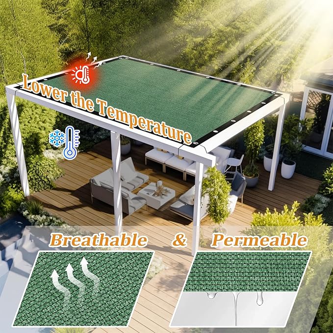 Shade&Beyond Customized Size 90% Sun Shade Cloth with Grommets, 9' X 11' Pergola Shade Cover Canopy, Mesh Tarp Sun Screens for Patio, Outdoor, Garden, Backyard GN01, Green