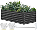 YITAHOME 6x3x2ft Raised Garden Bed Kit, Galvanized Raised Bed with Gloves & Support Rod, Outdoor Patio Planter Box for Plants Vegetables Flowers, Black