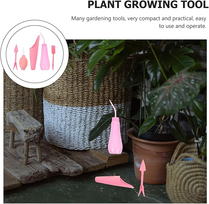 Toyvian Succulent Planting Tools Garden Gadgets Set with 5 Pink Hand Tools for Indoor and Outdoor Gardening, Bonsai and Planting Supplies for Home Garden Care