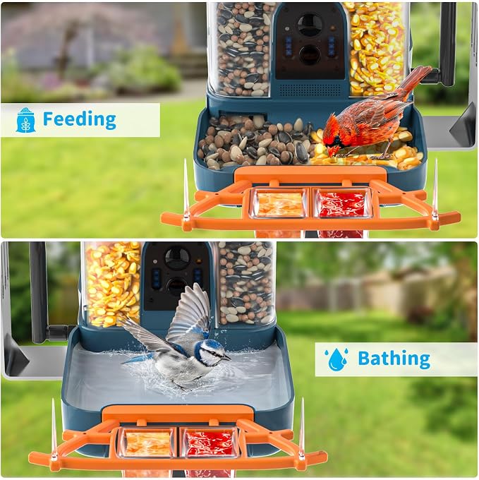 Smart Solar Bird Feeder with Camera & Outdoor Bird Bath | 2K HD Dual-Lens, AI Bird Identification, Instant Mobile Alerts, IP66 Weatherproof, Ideal for Outdoor Bird Watching