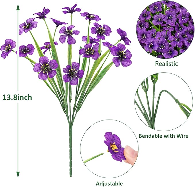 Roberly 24 Bundles Artificial Flowers for Outdoors UV Resistant Silk Fake Flowers Faux Plastic Plants for Porch Garden Window Box Indoor Outdoor Spring Summer Home Farmhouse Decor, Purple