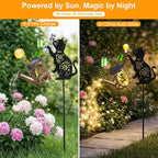 Solar Watering_Can Lights with Fairy & Flowers, Outdoor Garden Decor with Cascading String Lights, Waterproof Solar Powered Hanging Lantern for Patio Yard Pathway, Gift for Mom Cat Lovers Gardeners