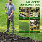 Housolution 32"x10" Lawn Leveling Rake with Serrated Edge & Smooth Plate, Heavy-Duty Stainless Leveling Rake with 72" Adjustable Handle, Serrated Rake for Soil/Dirt/Compost/Dead Grass/Gravel
